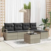 vidaXL Conjunto de Sofá pra Jardim com 6 Peças e Almofadas Cinza em Rattan Sintético