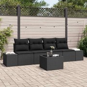 vidaXL Conjunto de Sofás de Jardim 5 Peças com Almofadas Pretas de Rattan Sintético