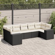 vidaXL 7 pcs conjunto de sofás p/ jardim c/ almofadões vime PE preto