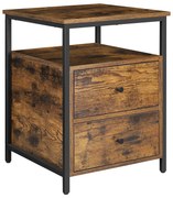 Mesa de cabeceira com prateleira aberta e duas gavetas, estilo industrial. | VASAGLE | 45 x 45 x 60 cm | preto | LET067B01.