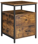 Mesa de cabeceira VASAGLE, mesa de cabeceira, mesa lateral, 45 x 45 x 60 cm, prateleira aberta, 2 gavetas, para sala de estar, quarto, industrial, marrom rústico e preto LET067B01