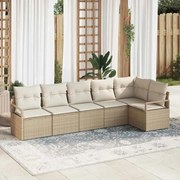 vidaXL Conjunto de sofá de jardim com 6 peças e almofadas beiges em rattan sintético