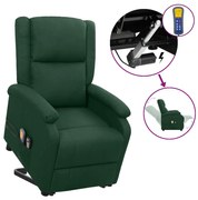 vidaXL Poltrona elevatória de massagens tecido verde-escuro