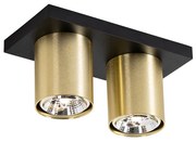 Spot de teto moderno preto com 2 luzes dourado - Tubo Moderno