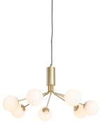 Moderno candeeiro suspenso dourado com vidro opalino 7 luzes - Coby Art Deco