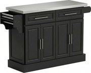 HOMCOM Ilha de Cozinha com Rodas Bancada de Aço Inoxidável 2 Gavetas 4 Portas e 2 Prateleiras Ajustáveis 145x45x93 cm Preto | Aosom Portugal