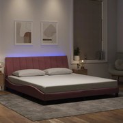 vidaXL Estrutura de cama c/ luzes LED 180x200 cm veludo rosa