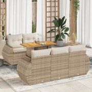 6 pcs conjunto de sofás p/ jardim com almofadões vime PE bege