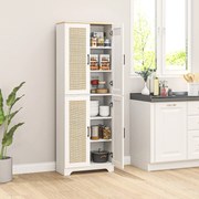 Armário de Cozinha com Prateleiras Ajustáveis Portas em Vime e Sistema Anti-Tombo 60x30x170 com Branco