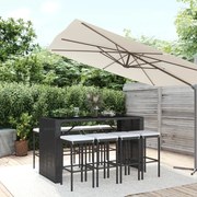 vidaXL 9 pcs conjunto de bar para jardim c/ almofadões vime PE preto