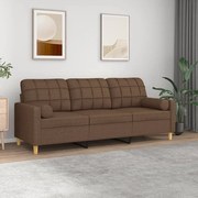 vidaXL Sofá 3 lugares + almofadas decorativas 180 cm tecido castanho