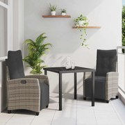 vidaXL Conjunto de Jantar para Jardim 3 pcs Cinzeto vime PE