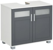 kleankin Móvel para Lavatório de Pousar com 2 Portas de Vidro Temperado e Prateleira Ajustável 69x35x59 cm Cinza | Aosom Portugal