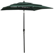 vidaXL Guarda-sol de jardim 3 camadas c/ poste de alumínio 2x2 m verde
