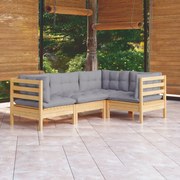 4 pcs conjunto lounge de jardim c/ almofadões cinza pinho