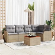 vidaXL Conjunto de Sofá de Jardim 6 Peças com Almofadas Bege, Rattan de Polietileno e Acácia