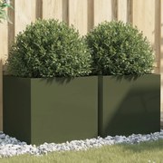 vidaXL Vasos/floreiras 2 pcs 49x47x46 cm aço verde azeitona