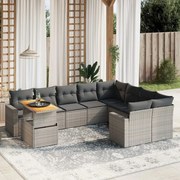 vidaXL 10 pcs conjunto sofás de jardim c/ almofadões vime PE cinzento