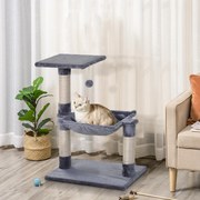 Árvore Arranhador para Gatos Torre para Gatos 50x36x70 cm com Rede Plataforma Poste de Sisal e Bola Suspensa Cinza