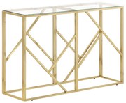 vidaXL Mesa consola aço inoxidável e vidro temperado dourado
