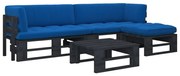 4 pcs conj. lounge paletes c/ almofadões pinho impregnado preto