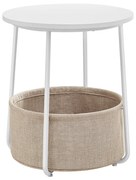 Mesa lateral VASAGLE, mesa lateral redonda com cesto de tecido, espaçosa, para sala de estar, quarto, mesa de cabeceira, estilo moderno, branco e bege LET223W10