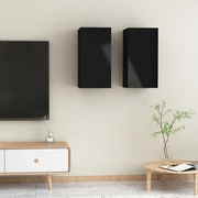 Móveis de TV 2 pcs 30,5x30x60 cm contraplacado preto brilhante