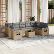 vidaXL 10 pcs conjunto de sofás p/ jardim com almofadões vime PE bege