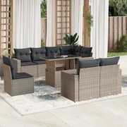 vidaXL 9 pcs conj. sofás jardim com almofadões vime PE cinzento-claro