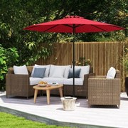 Guarda-sol 303 cm com mecanismo de inclinação de 25° e manivela, 8 varetas reforçadas para terraço, sem base, vermelho cor vinho