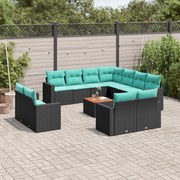 vidaXL 12 pcs conjunto de sofás de jardim com almofadões vime PE preto