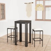 vidaXL 3 pcs conjunto bar de jardim com almofadões vime PE preto