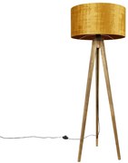 Candeeiro de pé rústico tripé vintage em madeira com cúpula dourada 50 cm - Tripod Classic Rústico