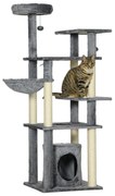 PawHut Arranhador para Gatos com Poste de Arranhar de Sisal Cama Caverna Plataformas e Bolas Suspensas 49x49x144 cm Cinza