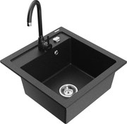 Mexen Vito lava-loiça de granito com 1 cuba e torneira de cozinha Telma, preto/prata metálico - 6503-73-670200-70