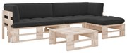 vidaXL 4 pcs conj. lounge paletes c/ almofadões pinho impregnado