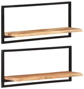 Prateleiras de parede 2 pcs 80x25x35 cm acácia maciça e aço