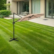 Guarda-sol redondo jardim 294 x 247 cm Guarda-sol suspenso com rotação de 360° Base cruzada 5 inclinações ajustáveis Bege