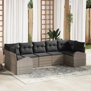 vidaXL Conjunto de Sofá de Jardim de 7 Peças com Almofadas Cinza em Rattan Sintético