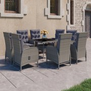 vidaXL 9 pcs conjunto de jantar para jardim vime PE e vidro cinzento