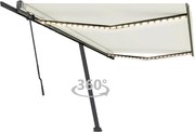 vidaXL Toldo retrátil manual com LED 500x300 cm cor creme