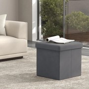 Banco com espaço de arrumação em veludo 38 x 38 x 38 cm cinzento ardósia