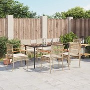 vidaXL 7 pcs conjunto de jantar p/ jardim com almofadões vime PE bege