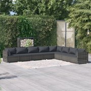 8 pcs conjunto lounge de jardim c/ almofadões vime PE cinzento