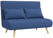 HOMCOM Sofá Cama de 2 Lugares Dobrável Estofado em Linho com Encosto Ajustável em 5 Posições e 2 Almofadas 120x75x85 cm Azul Escuro | Aosom Portugal