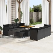 vidaXL Conjunto de Sofá de Jardim com almofada 11 pcs Preto vime PE