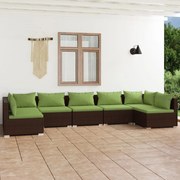 7 pcs conjunto lounge de jardim c/ almofadões vime PE castanho