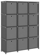 vidaXL Unid. prateleiras 12 cubos c/ caixas 103x30x141 cm tecido cinza