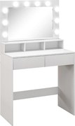 HOMCOM Toucador de Maquilhagem com Espelho Estilo Hollywood Gavetas 3 Modos de Iluminação 10 Lâmpadas 80x40x135 cm Branco | Aosom Portugal