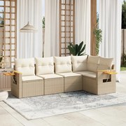vidaXL 5 pcs conjunto de sofás p/ jardim com almofadões vime PE bege